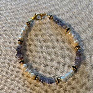 Pearl and Tanzanite  Bead Bracelet - Gold Accent Smaller Wrists